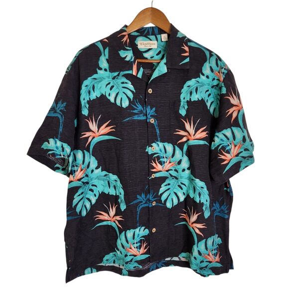 Caribbean Other - Caribbean Pure Silk Mens XL Tropical Bird of Paradise Floral Hawaiian SS Shirt